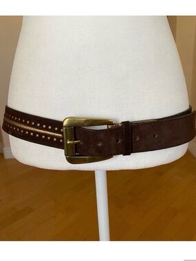 Michael Kors Brown Suede Belt with Brass Buckle and Studs Unisex